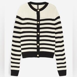 H&M Rib Knit Striped Gold Button Cardigan Sweater